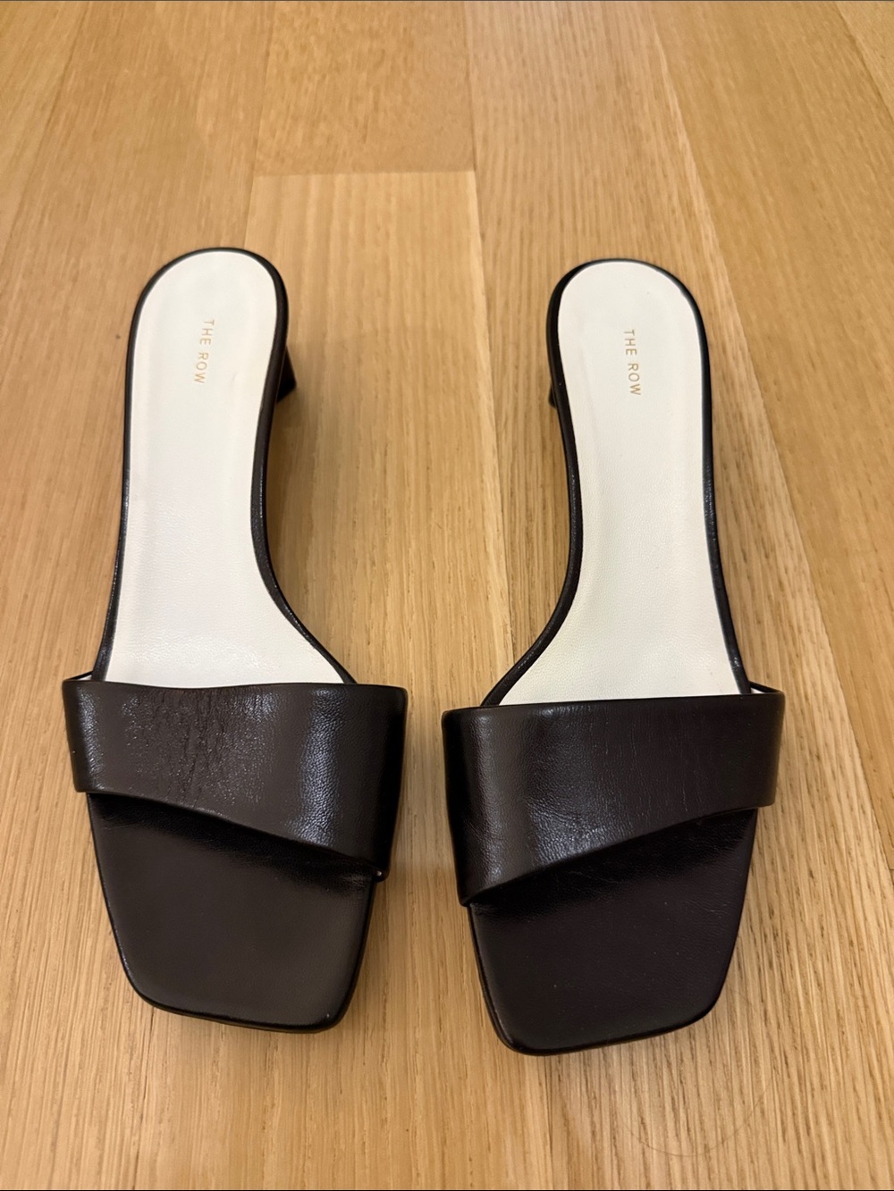 The Row Black Leather Square Slide Mules - New in Box